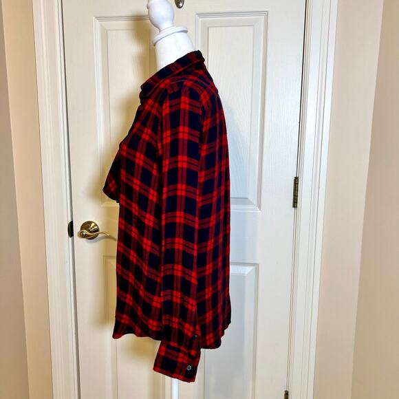 Banana Republic Red and Navy Plaid Dillon Shirt with Ruffle Size Medium - Picture 7 of 10